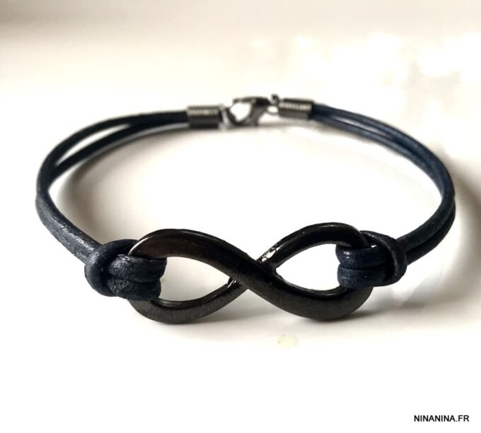 N5687 Bracelet infini cordon noir et métal black homme - Bijoux Bracelets en ligne Ninanina