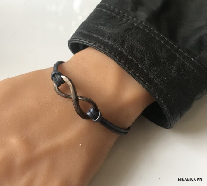 N5687a Bracelet infini cordon noir et métal black homme - Bijoux Bracelets en ligne Ninanina