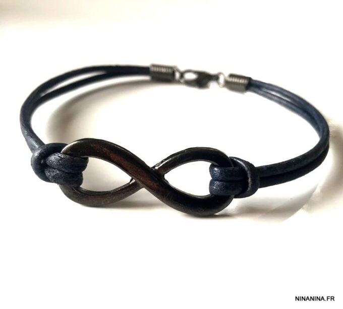 N5687b Bracelet infini cordon noir et métal black homme - Bijoux Bracelets en ligne Ninanina