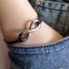 N5687d Bracelet homme femme cordon cuir infini métal noir NINANINA