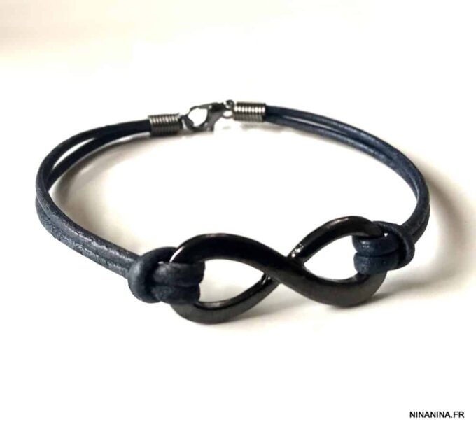 N5687g Bracelet infini cordon noir et métal black homme - Bijoux Bracelets en ligne Ninanina