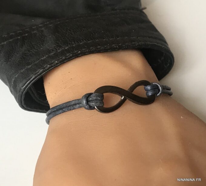 N5687h Bracelet infini cordon noir et métal black homme - Bijoux Bracelets en ligne Ninanina