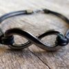 N5687j Bracelet homme femme cordon cuir infini métal noir NINANINA