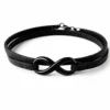 N5688 Bracelet cuir homme signe infini acier inoxydable noir 2 tours fait main - Bijoux Bracelets hommes en ligne Ninanina
