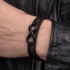 N5688a Bracelet cuir homme signe infini acier inoxydable noir 2 tours fait main - Bijoux Bracelets hommes en ligne Ninanina