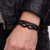 N5688b Bracelet cuir homme signe infini acier inoxydable noir 2 tours fait main - Bijoux Bracelets hommes en ligne Ninanina
