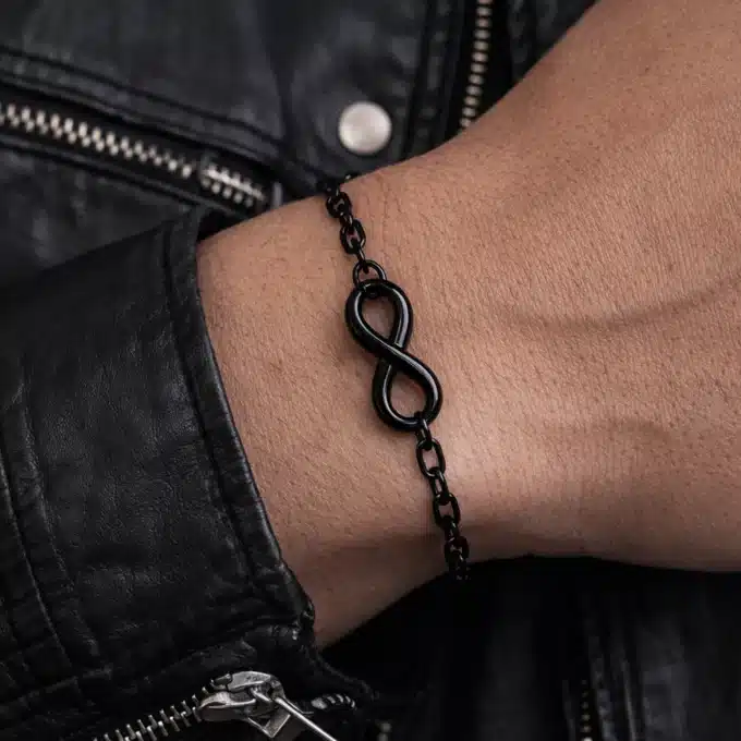 N5689a Bracelet Avec Infini Homme en Acier Inoxydable Noir – Bijou Artisanal - Bijoux Bracelets hommes en ligne Ninanina
