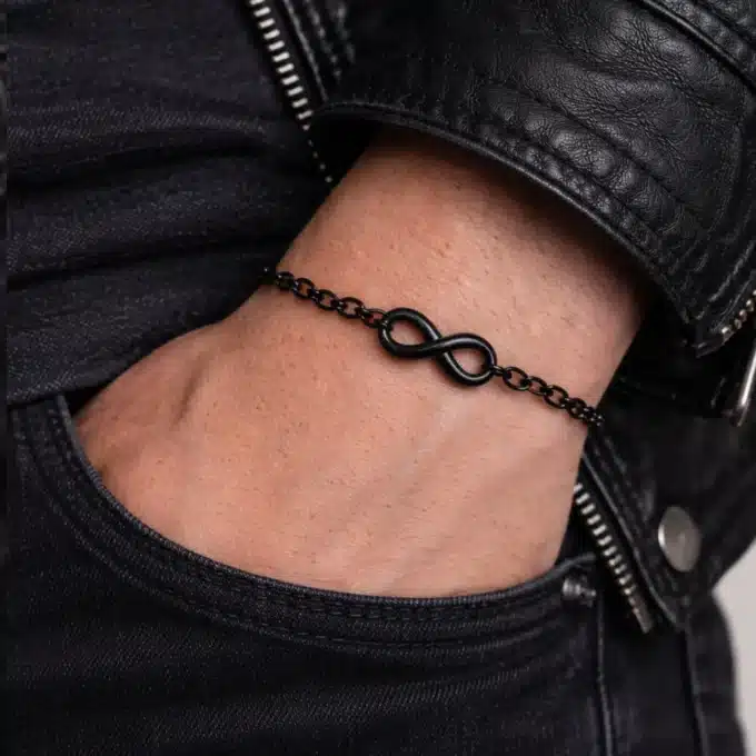 N5689c Bracelet Avec Infini Homme en Acier Inoxydable Noir – Bijou Artisanal - Bijoux Bracelets hommes en ligne Ninanina