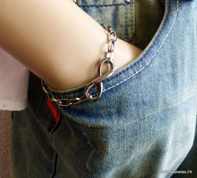 N5689c Bracelet homme infini chaine métal noir NINANINA