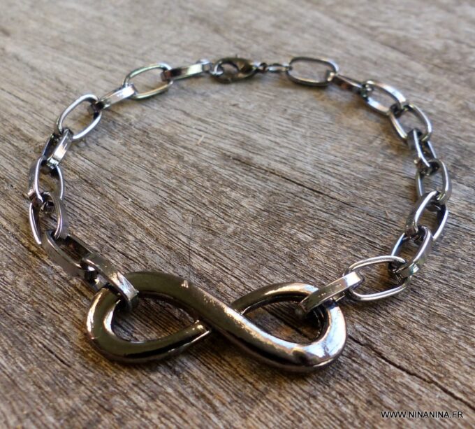 N5689h Bracelet homme infini chaine métal noir NINANINA