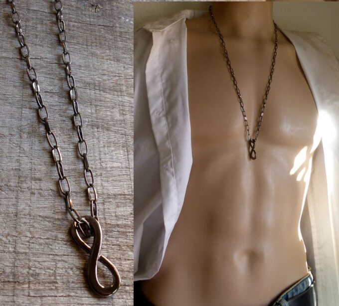 N5690 Collier homme long infini métal noir NINANINA