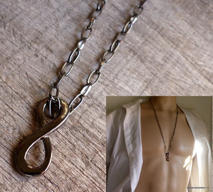 N5690C Collier homme long infini métal noir NINANINA