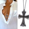 N5693b Collier long – Sautoir long croix métal argent strass - Bijoux Colliers en ligne