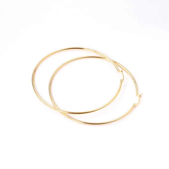 N5695a Creoles Acier inoxydable doré fil rond 40 mm - Bijoux Boucles d'oreilles en ligne Ninanina