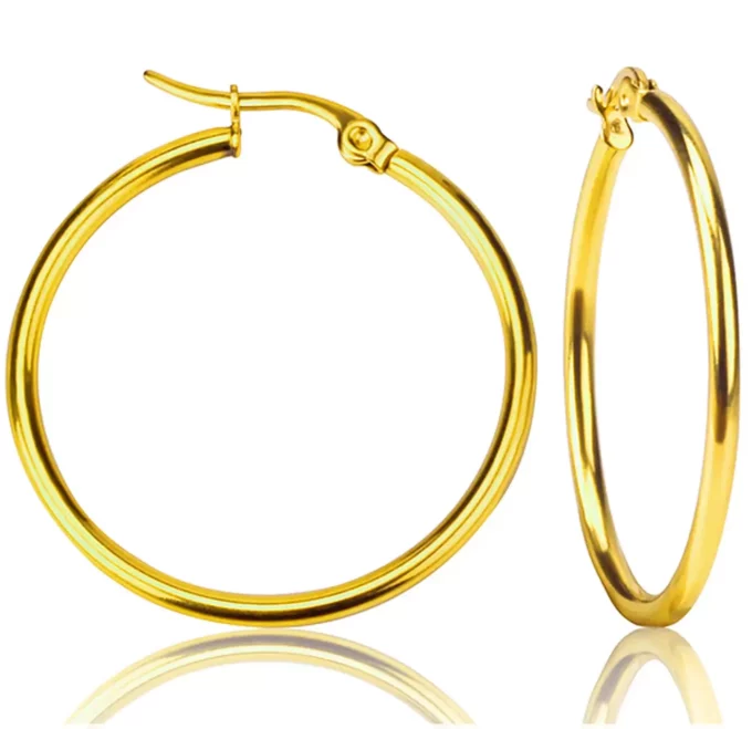 N5695e Creoles Acier inoxydable doré fil rond 40 mm - Bijoux Boucles d'oreilles en ligne Ninanina