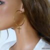 N5699A Boucles créoles femme pendentifs croix acier inoxydable doré NINANINA