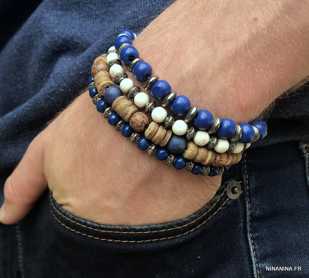 Bracelet Homme avec perle Bleu Dark Ocean