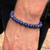 N5702f Bracelet homme perles bois bleues et métal noir NINANINA - Bijoux Bracelets en ligne Ninanina