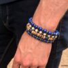 N5702H Bracelet homme perles bois bleues et métal noir NINANINA - Bijoux Bracelets en ligne Ninanina