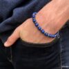 N5702I Bracelet homme perles bois bleues et métal noir NINANINA - Bijoux Bracelets en ligne Ninanina