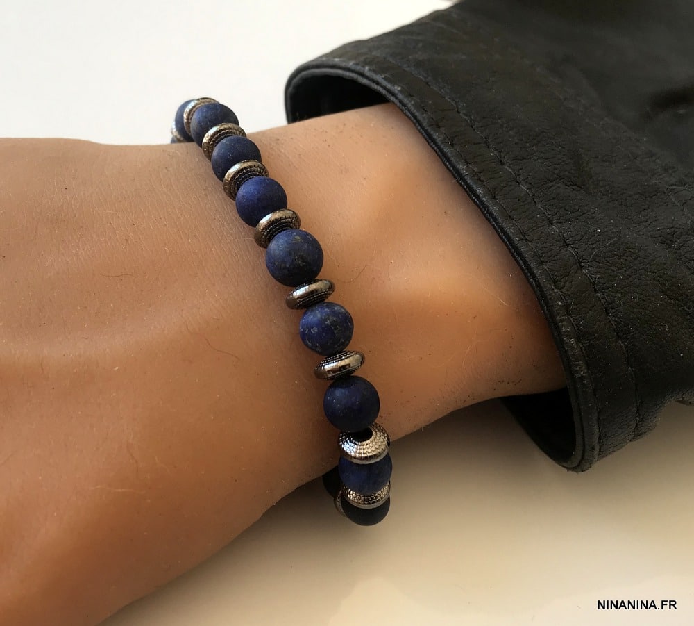 Bracelet lapis lazuli pour homme perle bleu - Ninanina