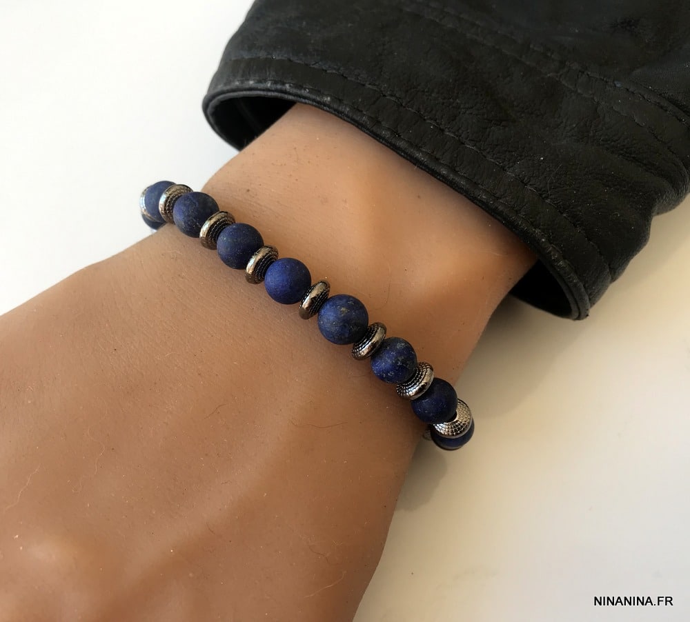 Bracelet perle lapis lazuli pour homme