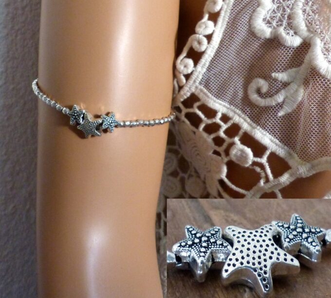N5711a Bracelet de bras biceps femme fille étoiles de mer métal argent NINANINA