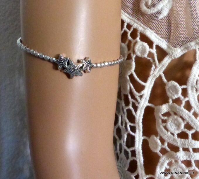 N5711c Bracelet de bras biceps femme fille étoiles de mer métal argent NINANINA
