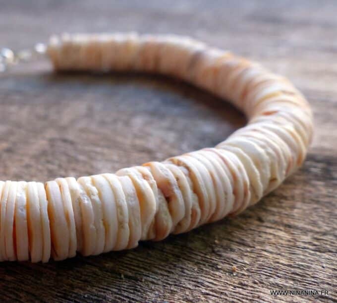 N5712e Chevillère bijou artisanale - Bracelet de cheville disques de coquillage naturel et Argent 925 - Bijoux de pied en ligne