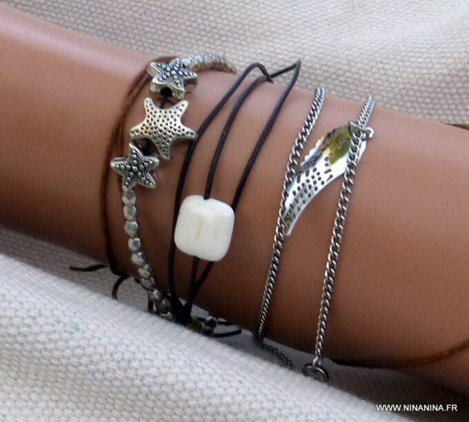 N5719 Chaine de cheville aile d'ange acier inoxydable - Bijoux en ligne NINANINA