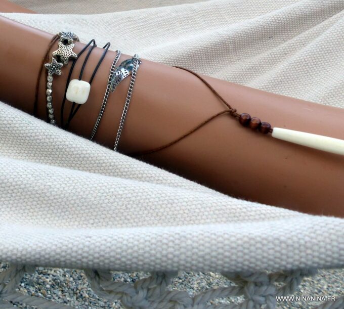 N5719a Chaine de cheville aile d'ange acier inoxydable - Bijoux en ligne NINANINA