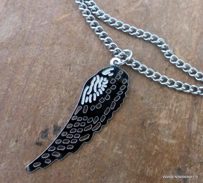 N5719a Chaine de cheville femme aile d'ange acier inoxydable argent NINANINA