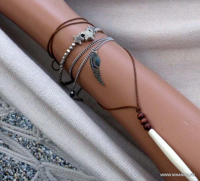 N5719b Chaine de cheville aile d'ange acier inoxydable - Bijoux en ligne NINANINA