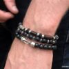 N5722 Bracelet homme perle bois noir fermoir crochet - Bijoux Bracelets en ligne Ninanina