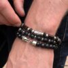 N5722A Bracelet homme perle bois noir fermoir crochet - Bijoux Bracelets en ligne Ninanina
