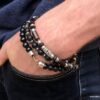 N5722B Bracelet homme perle bois noir fermoir crochet - Bijoux Bracelets en ligne Ninanina