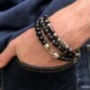 N5722C Bracelet homme perle bois noir fermoir crochet - Bijoux Bracelets en ligne Ninanina