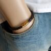 N5723d Bracelet cuir tressé homme fermoir aimanté Acier doré - Bijoux Bracelets en ligne Ninanina