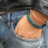 N5725a Bracelet turquoise naturelle homme cordon cuir 2 tours - Bijux Bracelets en ligne Ninanina