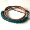 N5725c Bracelet turquoise naturelle homme cordon cuir 2 tours - Bijux Bracelets en ligne Ninanina