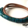 N5725d Bracelet turquoise naturelle homme cordon cuir 2 tours - Bijux Bracelets en ligne Ninanina