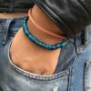 N5725e Bracelet turquoise naturelle homme cordon cuir 2 tours - Bijux Bracelets en ligne Ninanina