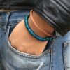 N5725h Bracelet turquoise naturelle homme cordon cuir 2 tours - Bijux Bracelets en ligne Ninanina