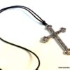 N5740b Collier homme femme cordon cuir grande croix métal argent NINANINA
