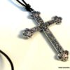 N5740o Collier homme femme cordon cuir grande croix métal argent NINANINA