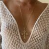 N5744b Collier grosse croix femme pendentif doré strass Fantaisie - Bijoux Colliers Femmes en ligne Ninanina
