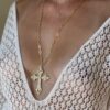 N5744c Collier grosse croix femme pendentif doré strass Fantaisie - Bijoux Colliers Femmes en ligne Ninanina