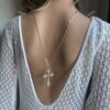 N5744G Collier grosse croix femme pendentif doré strass Fantaisie - Bijoux Colliers Femmes en ligne Ninanina