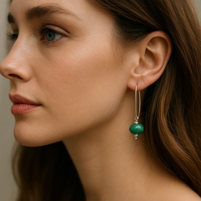 N5746b Boucles D'oreilles Femme Ovales Argent 925 et turquoise Naturelle Made In France - Bijoux d'oreille en ligne Ninanina