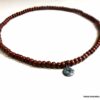 N5752c Collier homme tribal perles bois marron clair pendentif turquoise NINANINA